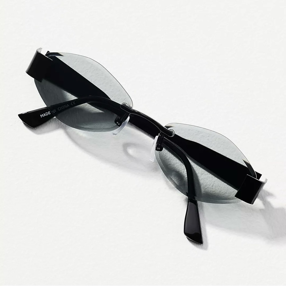 *New* Anthropolgie I-Sea Black Metal Geo Oval Sunglasses